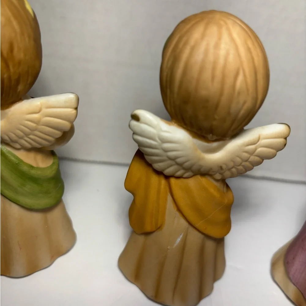 Lefton Holiday Angel Figurines With Musical Instruments Hand Painted #2473